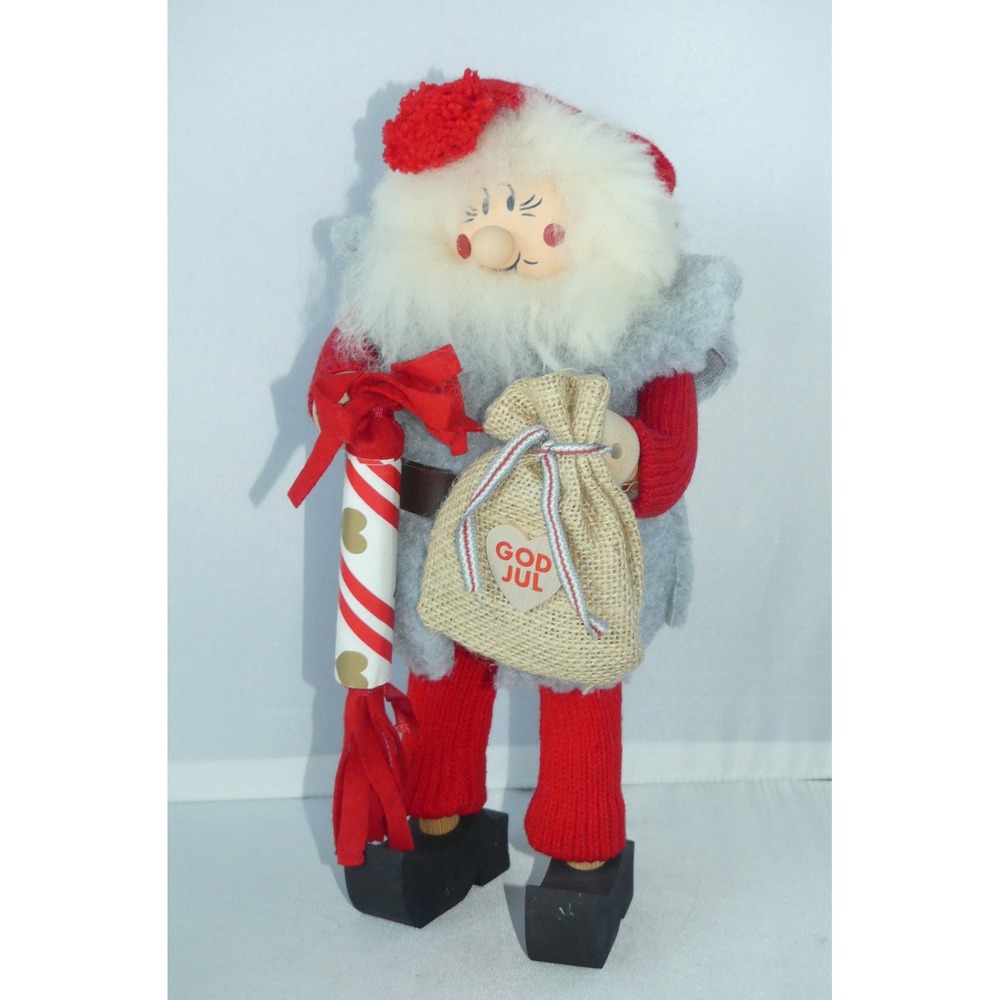 Scandinavian Tomte Santa Figurine God Jul Burlap Sack Red Knit Christmas Decor